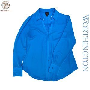 (40% OFF) Worthington Blue Long Sleeve V-Neck Buttondown Modern Chiffon Blouse